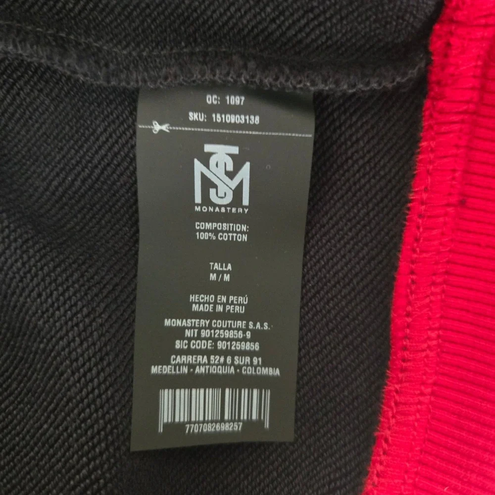 NWT Monastery Couture Sweatshirt Black Red Heart Luxury Cotton Mens M Streetwear - Picture 7 of 10